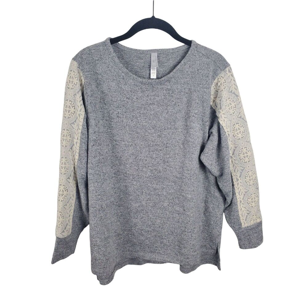 FN Flora Nikrooz‎ Long Sleeve Top Womens Large Lace Detail Grey Crew Neck Casual
